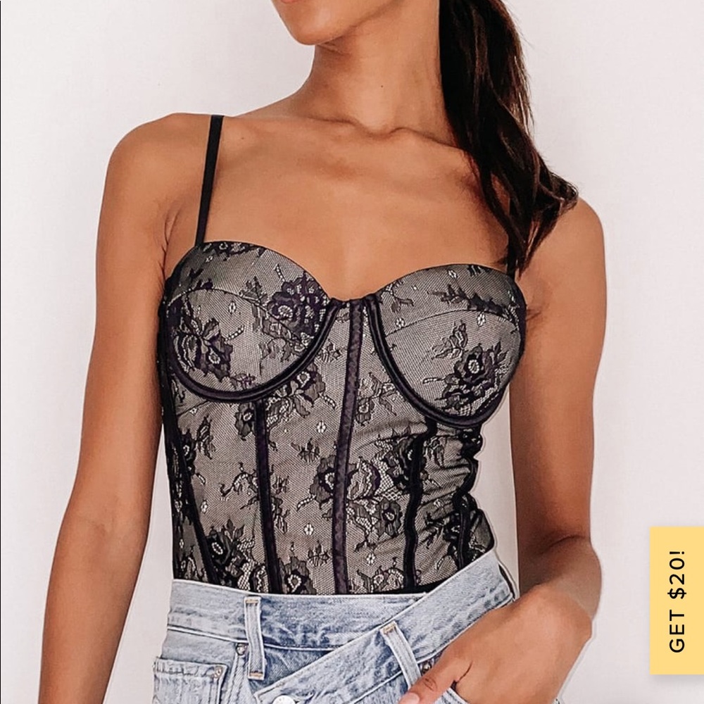 LuLus Black Lace Bustier Body Suit